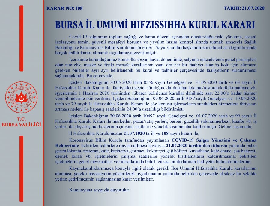 Bursa Valiliği duyurdu! Bugünden itibaren...