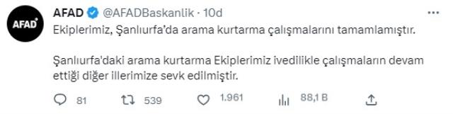 Şanlıurfa'da arama kurtarma çalışmaları tamamlandı!