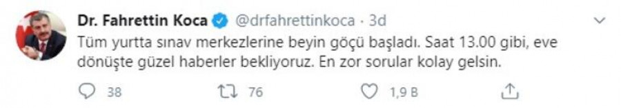 Koca'dan LGS mesajı: Saat 13.00 gibi...