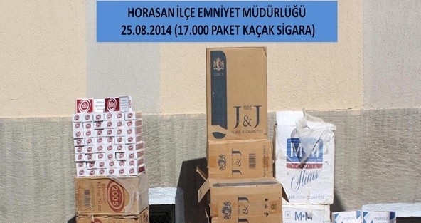 Horasan’da 17 Bin Paket Kaçak Sigara Ele Geçirildi