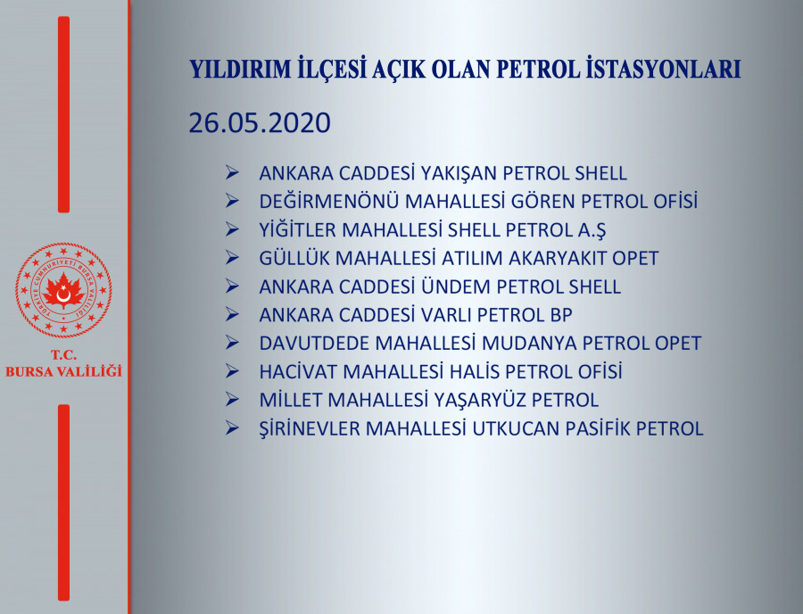 İşte Bursa'da kısıtlama günlerinde açık olacak petrol istasyonları