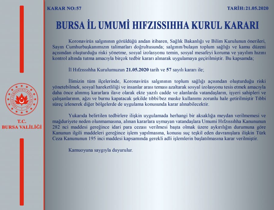 Bursa'da artık maske kullanma zorunlu!