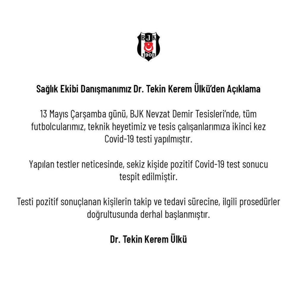 Beşiktaş'ta 8 kişide Koronavirüs tespit edildi