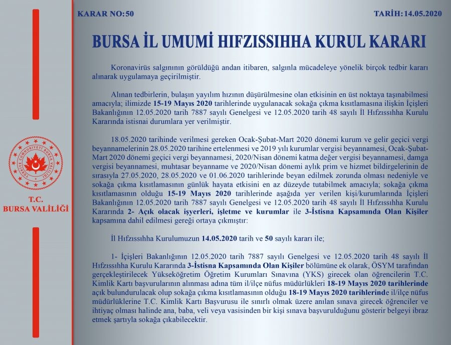 Bursa Valiliği duyurdu! Yasaktan muaf oldular