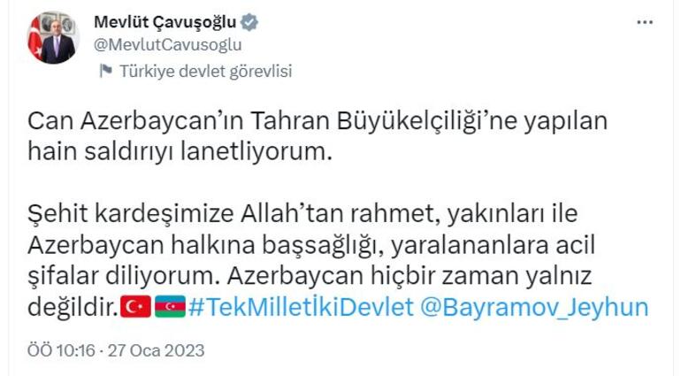 Çavuşoğlu saldırı sonrası Azerbaycanlı mevkidaşı ile görüştü