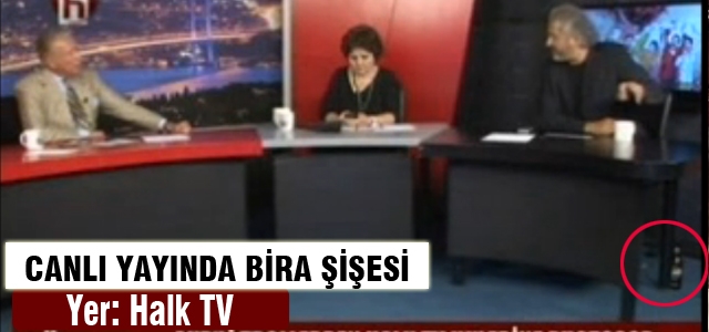 Halk TV'de canlı yayın ekranında içki şişesi