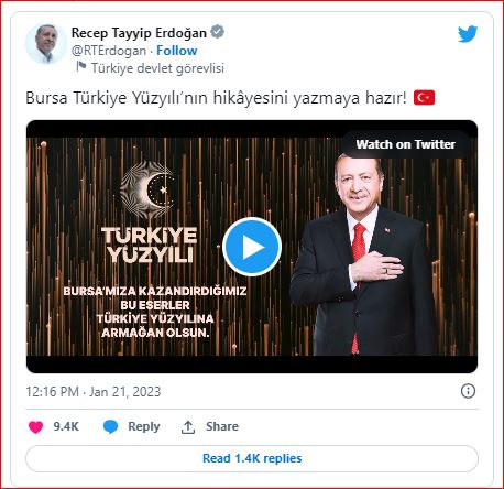 Cumhurbaşkanı Erdoğan'dan Bursa paylaşımı