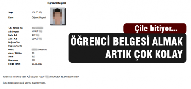 Öğrenci belgesi almak artık çok kolay