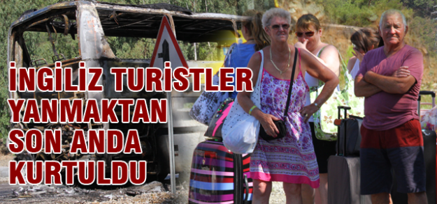 Turistleri taşıyan otobüs alevler içerisinde kaldı