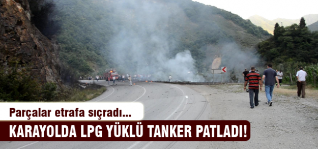 Karayolunda dehşet! Tanker patladı... Parçalar etrafa saçıldı