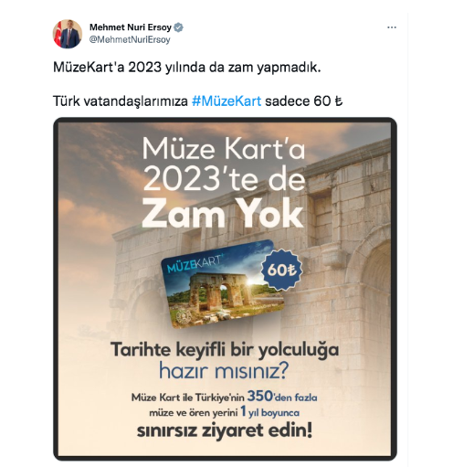 Bakan Ersoy'dan MüzeKart için zam açıklaması