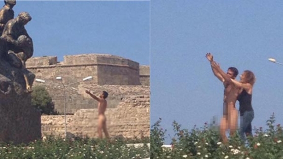 Atatürk heykeli önünde çıplak cinnet!