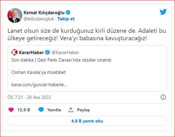 Kılıçdaroğlu’ndan İstinaf Mahkemesi'nin 'Gezi Parkı' davası kararına tepki