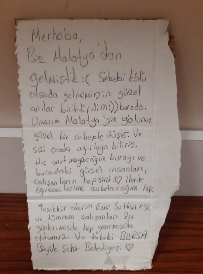 Bursa'da memleketine dönen depremzededen duygulandıran not