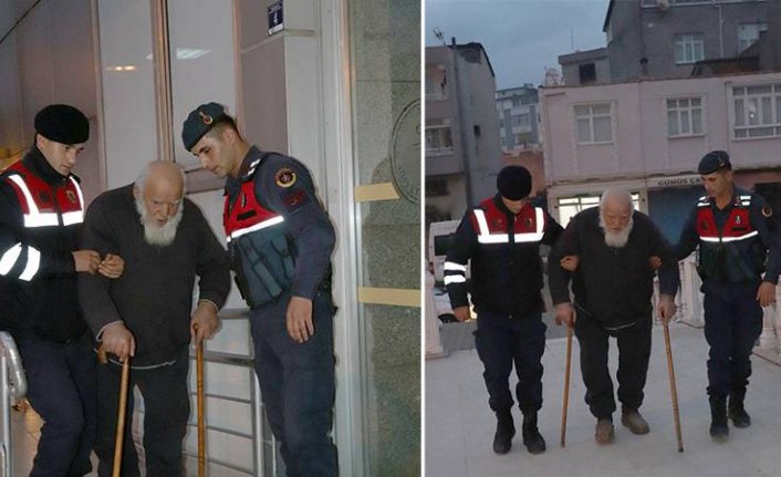 Oğlunu öldüren 95 yaşındaki baba tutuklandı; adliyeye çift bastonla geldi