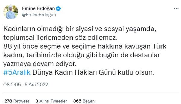 Emine Erdoğan: Kadınların olmadığı bir siyasi yaşamda ilerlemeden söz edilemez