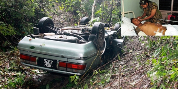 Kaza yaptı sürünerek kendini kurtardı