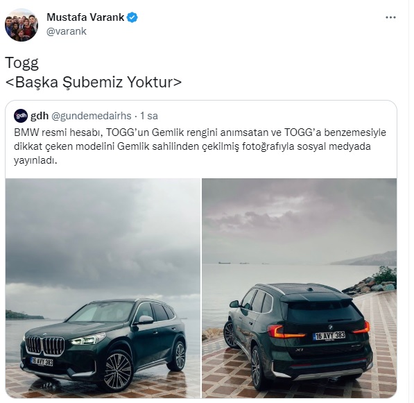 Bakan Varank'tan BMW'ye  esprili TOGG göndermesi: "Başka şubemiz yoktur"