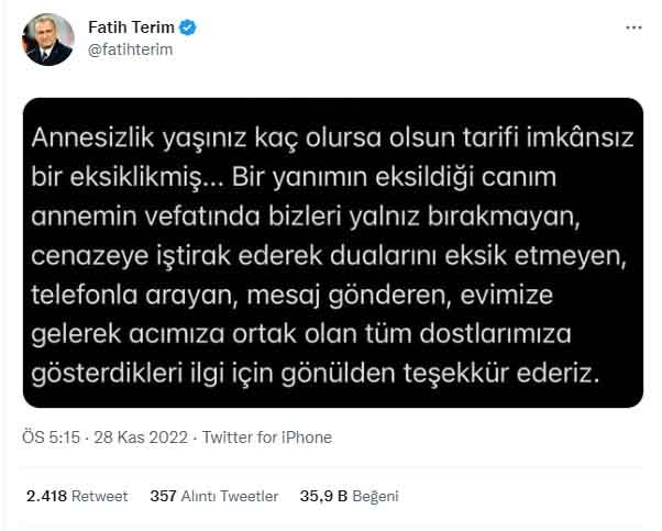 Fatih Terim’den duygulandıran paylaşım