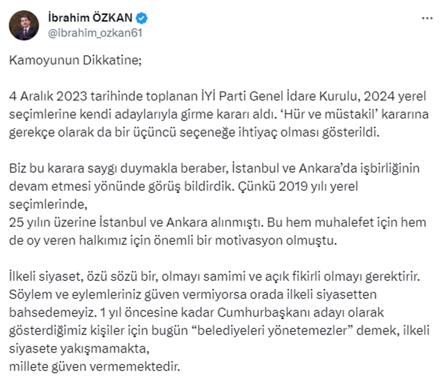 İYİ Parti İBB Grup Başkanvekili İbrahim Özkan Ve 5 Meclis Üyesi Partiden Ayrıldı