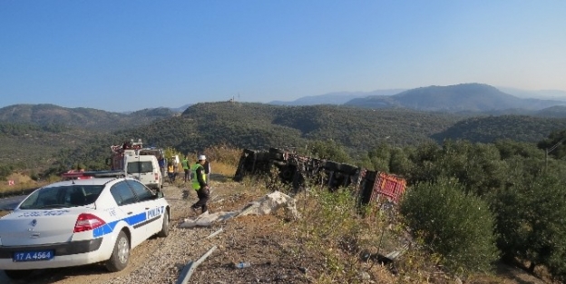 Küspe Yüklü Kamyon Devrildi; 1 Yaralı