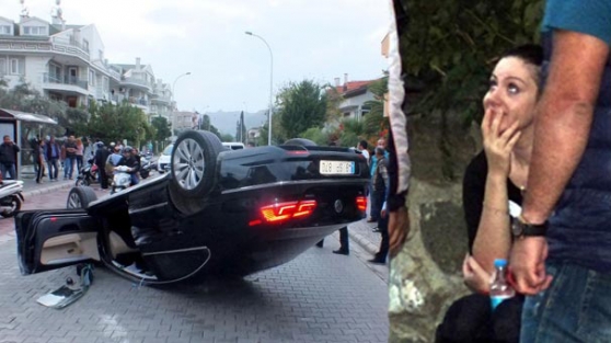 Genç kadın kazayı ucuz atlattı